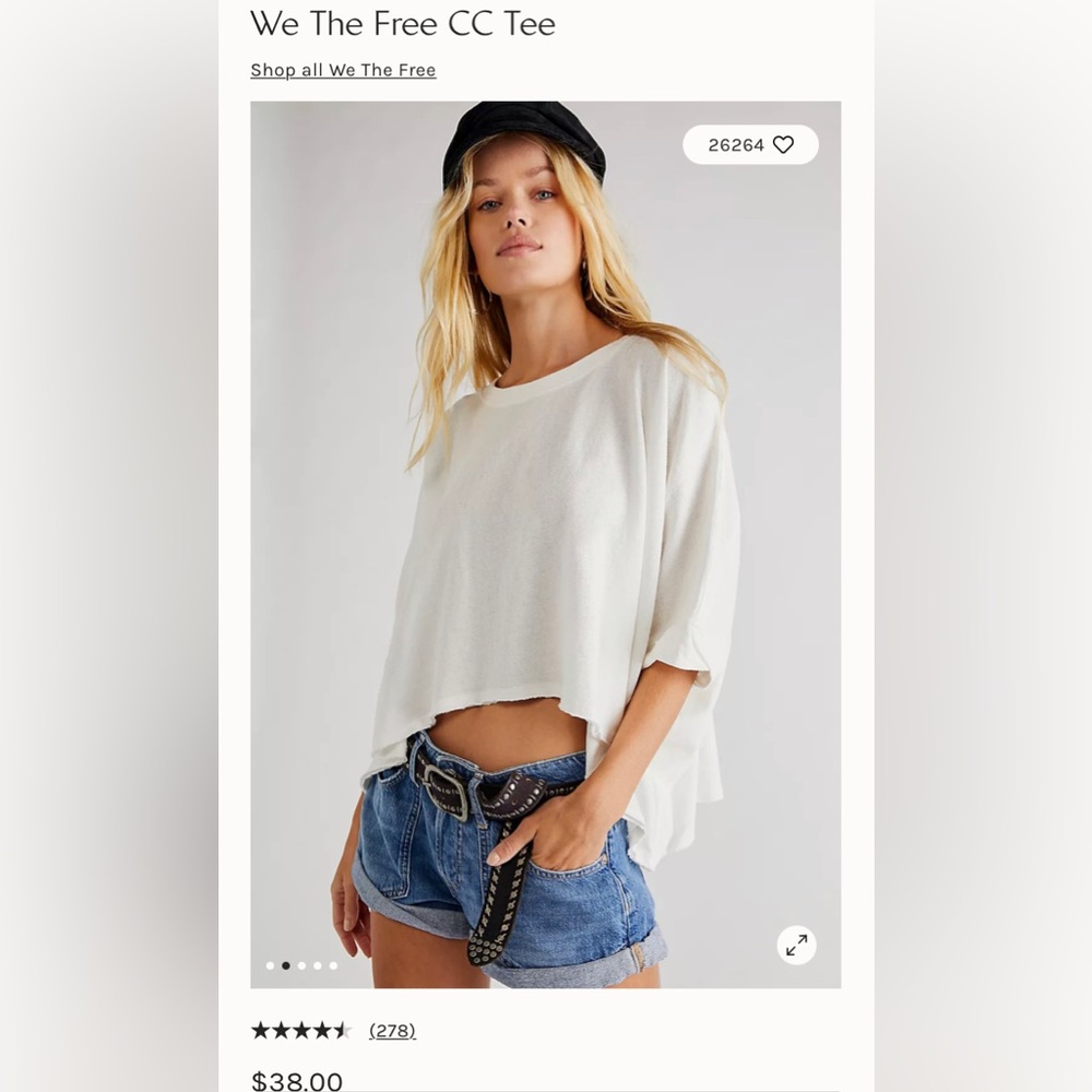 Free people, large, white, CC, tee, very lightly used